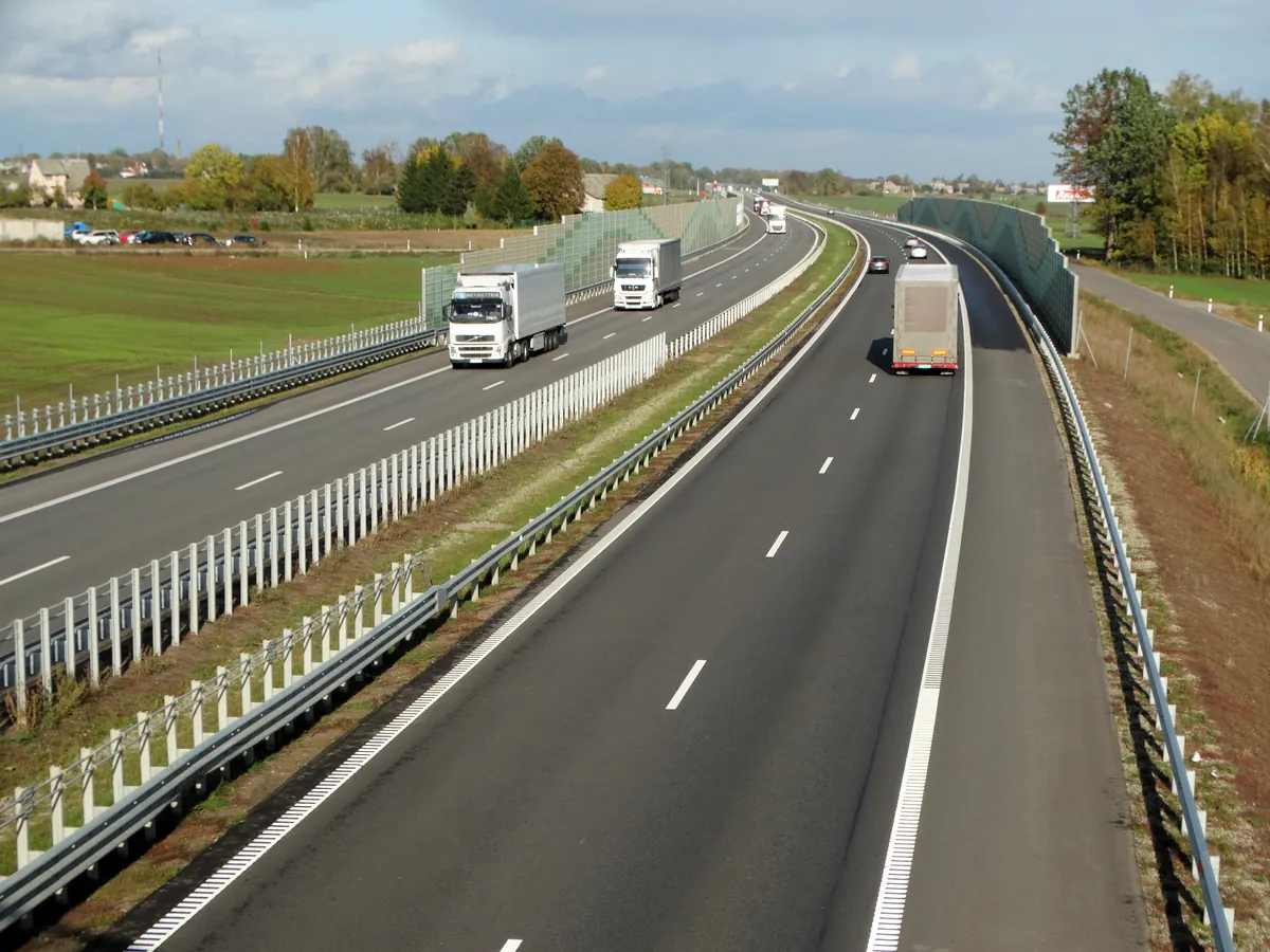 Lorries on the Via Baltica motorway in Lithuania, the road corridor from Poland to the Baltic states