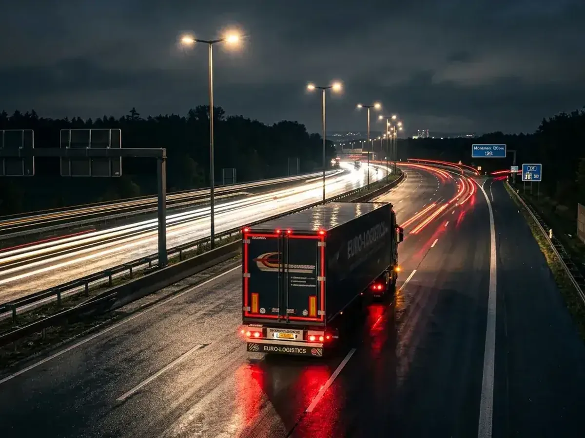 Lorry on a motorway at night, a load that runs because the offer behind it was checked