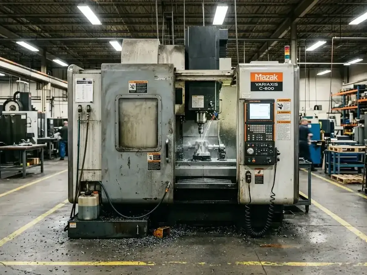 CNC machine on a factory floor, the kind of industrial machinery that moves as road freight