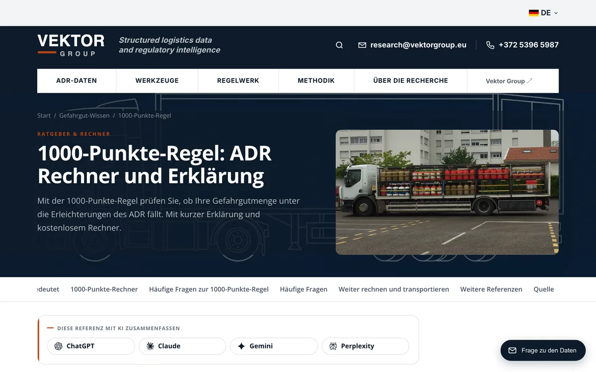 Vektors Rechner zur 1000-Punkte-Regel mit der Tabelle der Beförderungskategorien und Faktoren