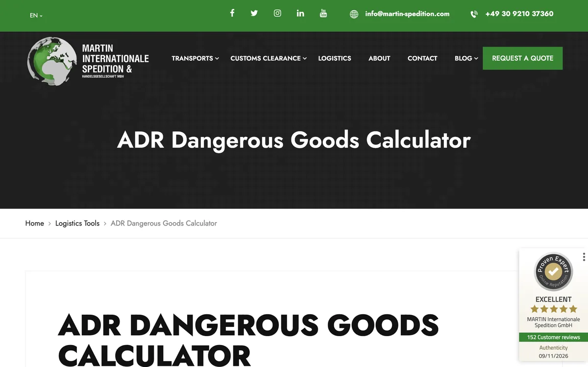 MARTIN Spedition ADR dangerous goods calculator