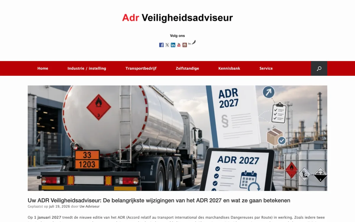 Blogartikel van adr-veiligheidsadviseur.be over de wijzigingen van ADR 2027