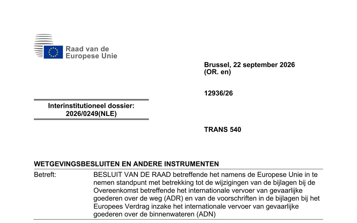 Eerste pagina van Raadsdocument 12936/26 in het Nederlands