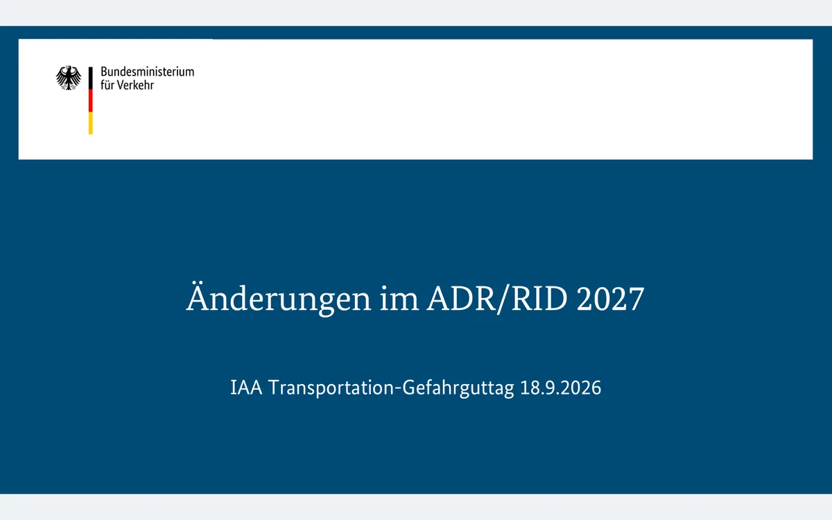 Titelfolie des BMV-Vortrags zu den Änderungen im ADR/RID 2027