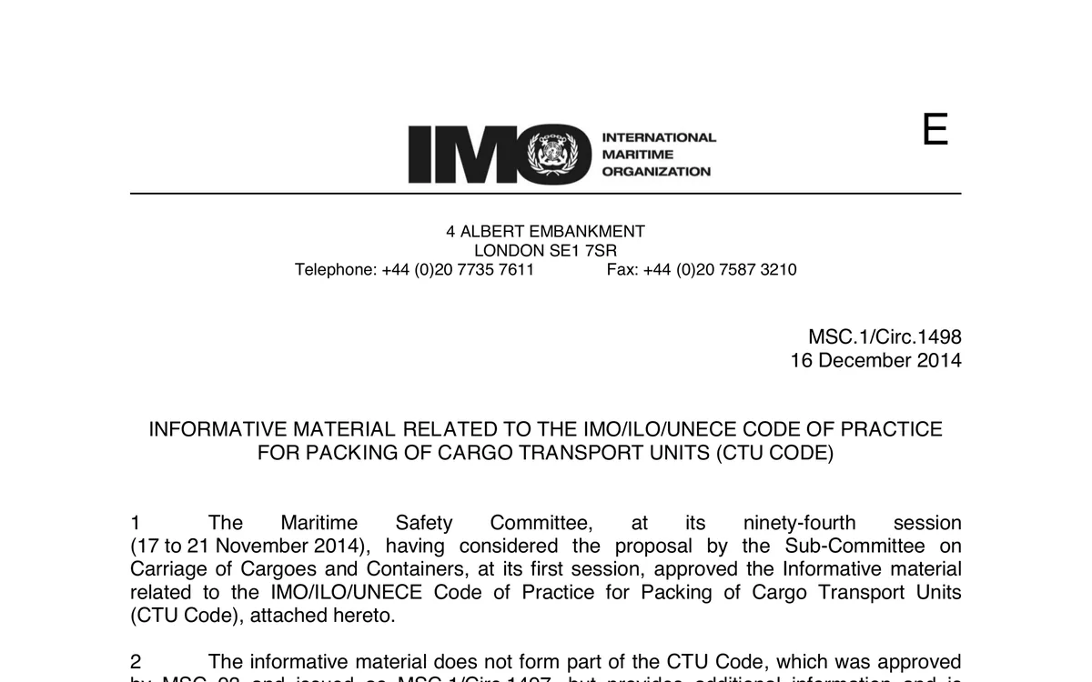 First page of MSC.1/Circ.1498, informative material related to the CTU Code