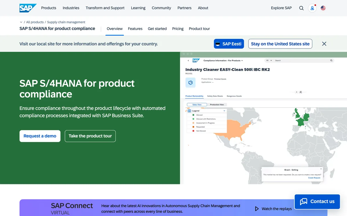SAP S/4HANA for product compliance product page