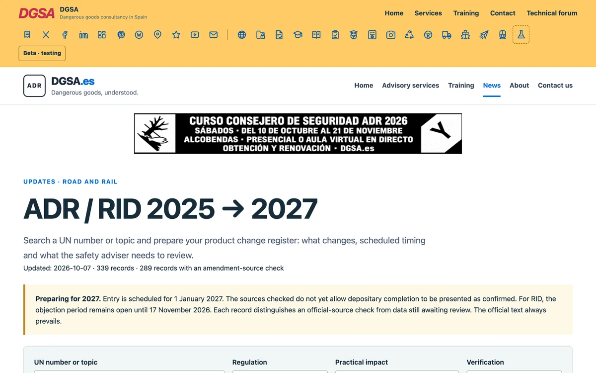 DGSA.es ADR/RID 2025 to 2027 search of the coming amendments