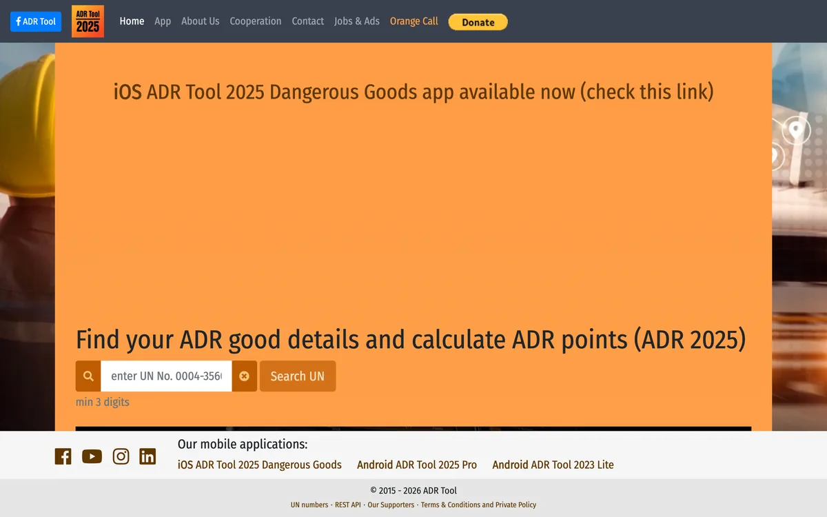 ADR-tool page for UN 1203 with Table A columns and a simplified view