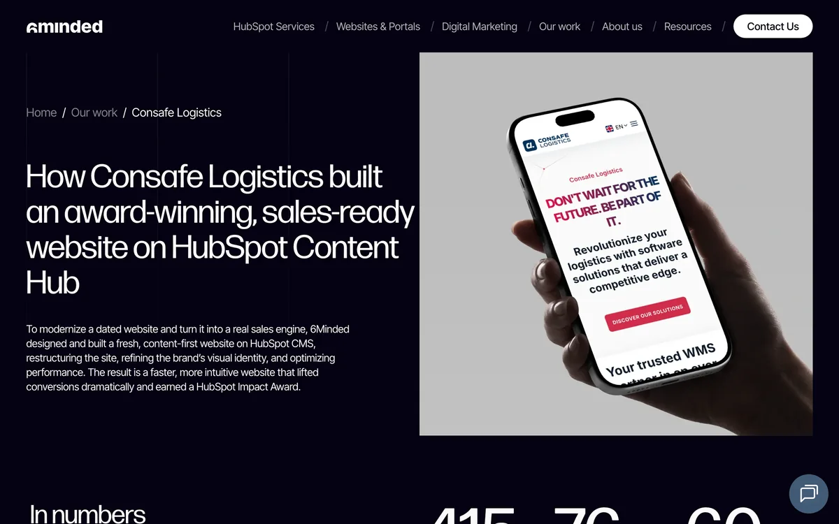 6Minded case study page on Consafe Logistics' Content Hub website