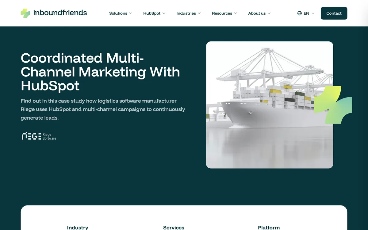 inboundfriends case study page on Riege Software's HubSpot programme