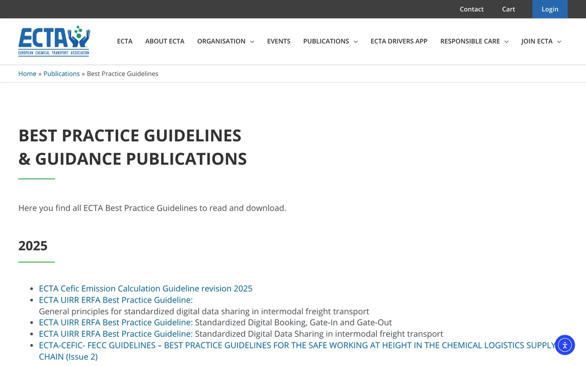 The ECTA guidelines page listing downloadable guideline PDFs
