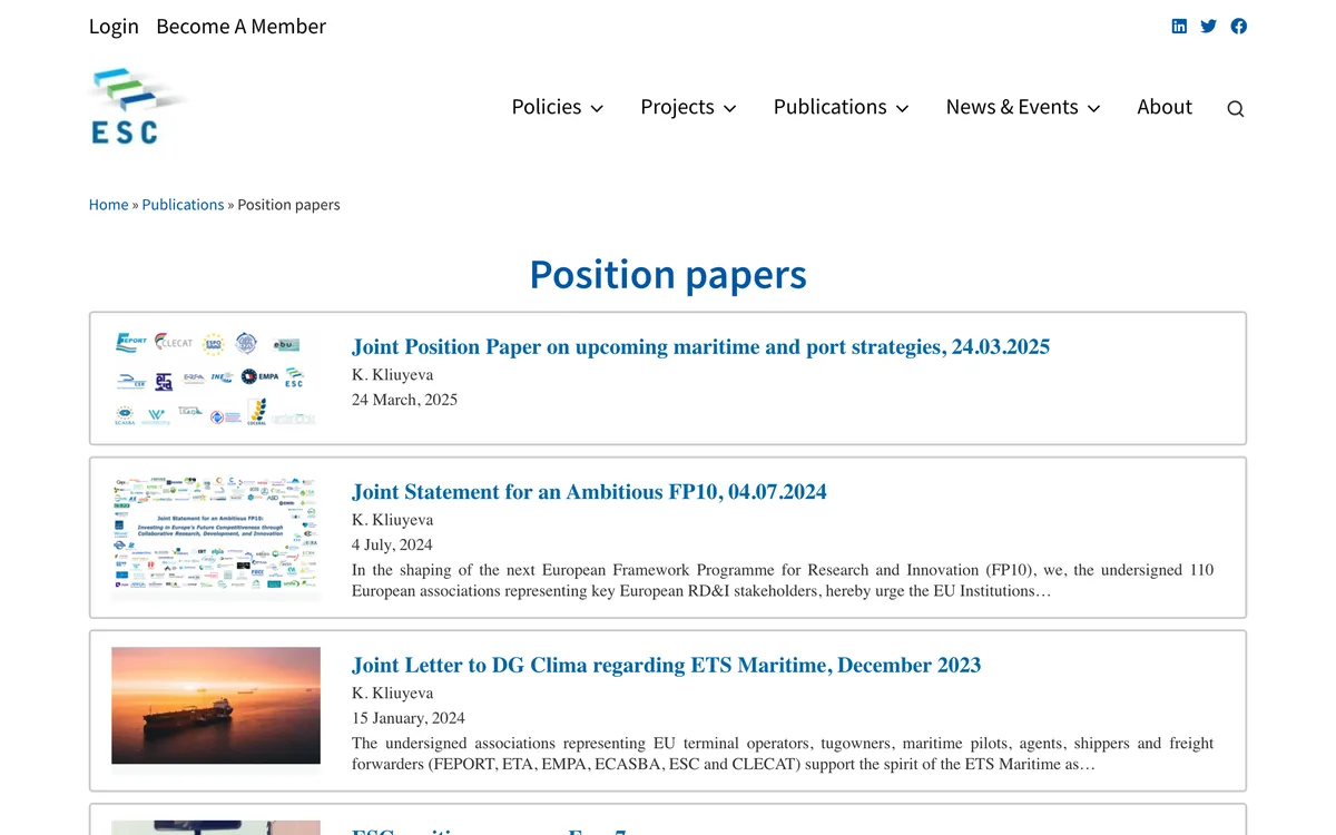 The European Shippers' Council position papers page