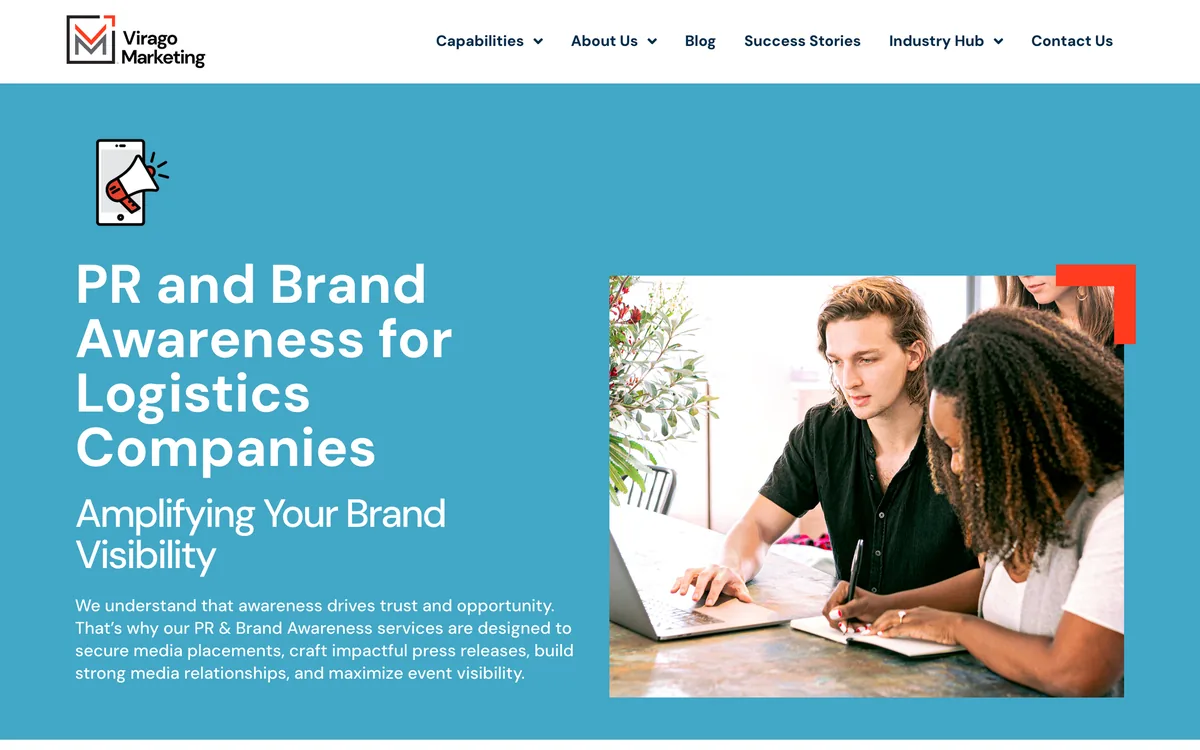 Virago Marketing's PR and Brand Awareness for Logistics Companies page