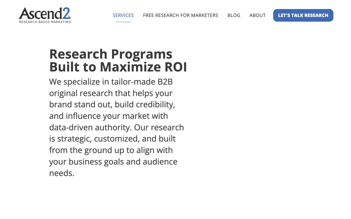 Ascend2 research services page describing custom research programmes