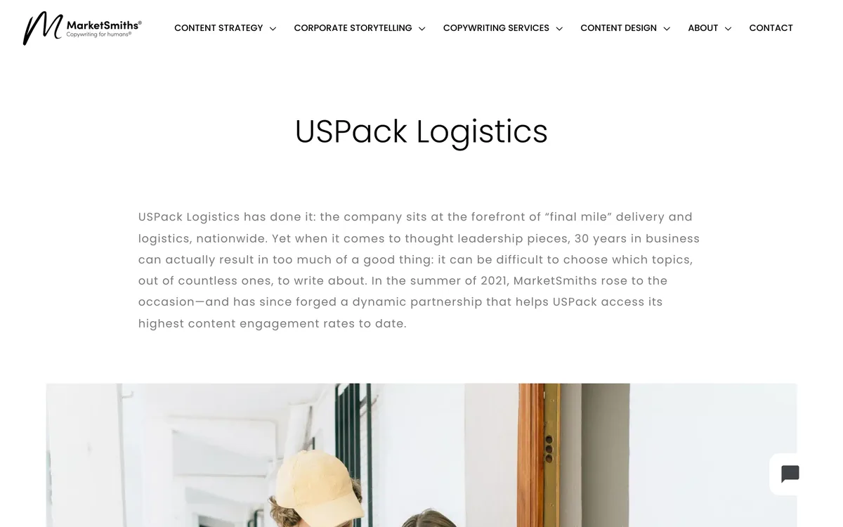 MarketSmiths portfolio page on its thought leadership work for USPack Logistics
