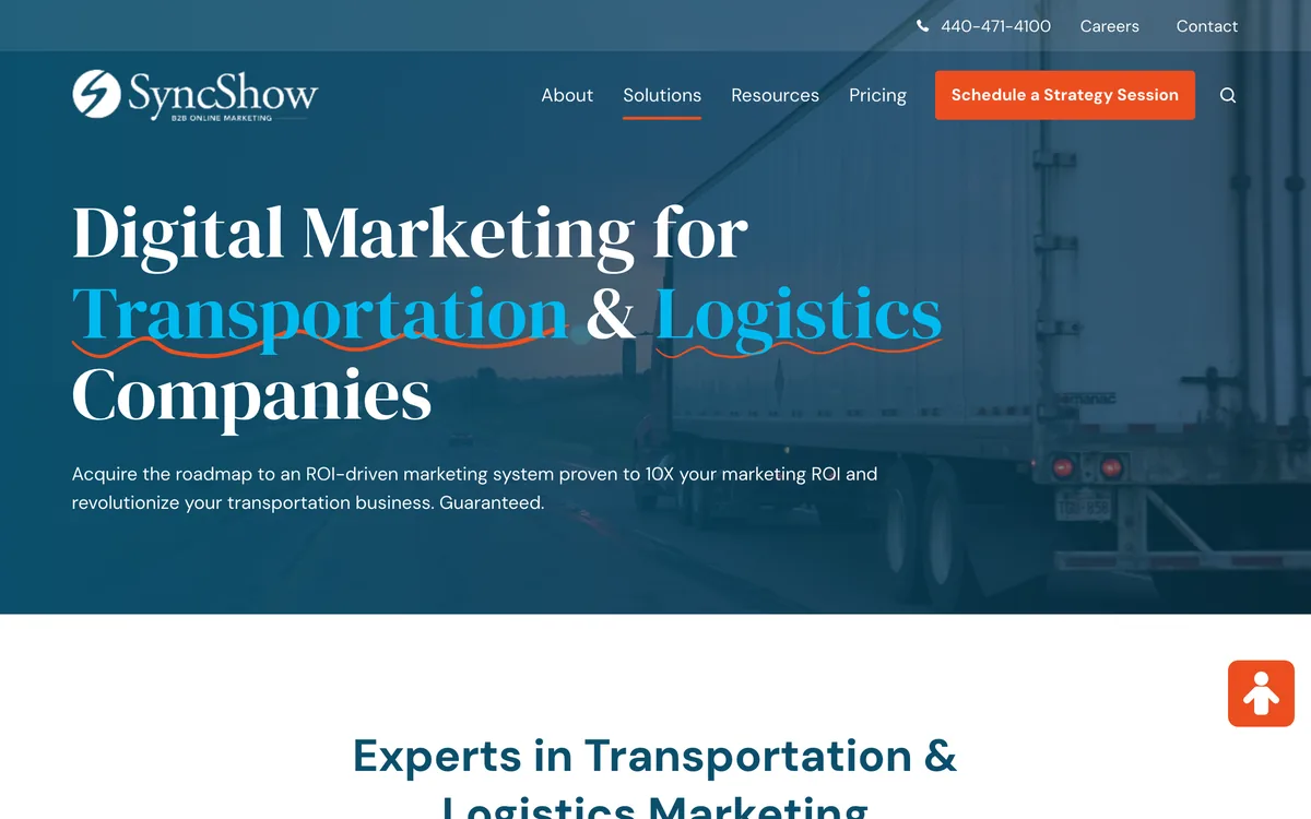 SyncShow digital marketing page for transportation and logistics companies