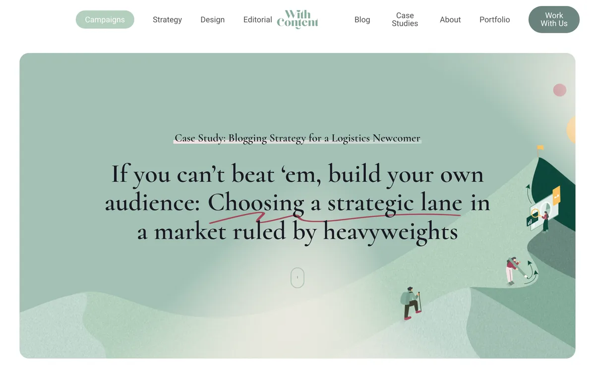 With Content case study page on a blogging strategy for a logistics company