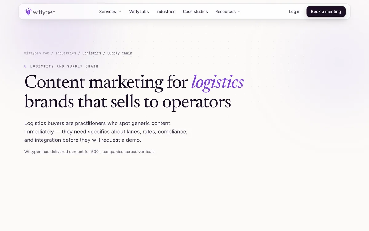 Wittypen content marketing page for logistics and supply chain brands