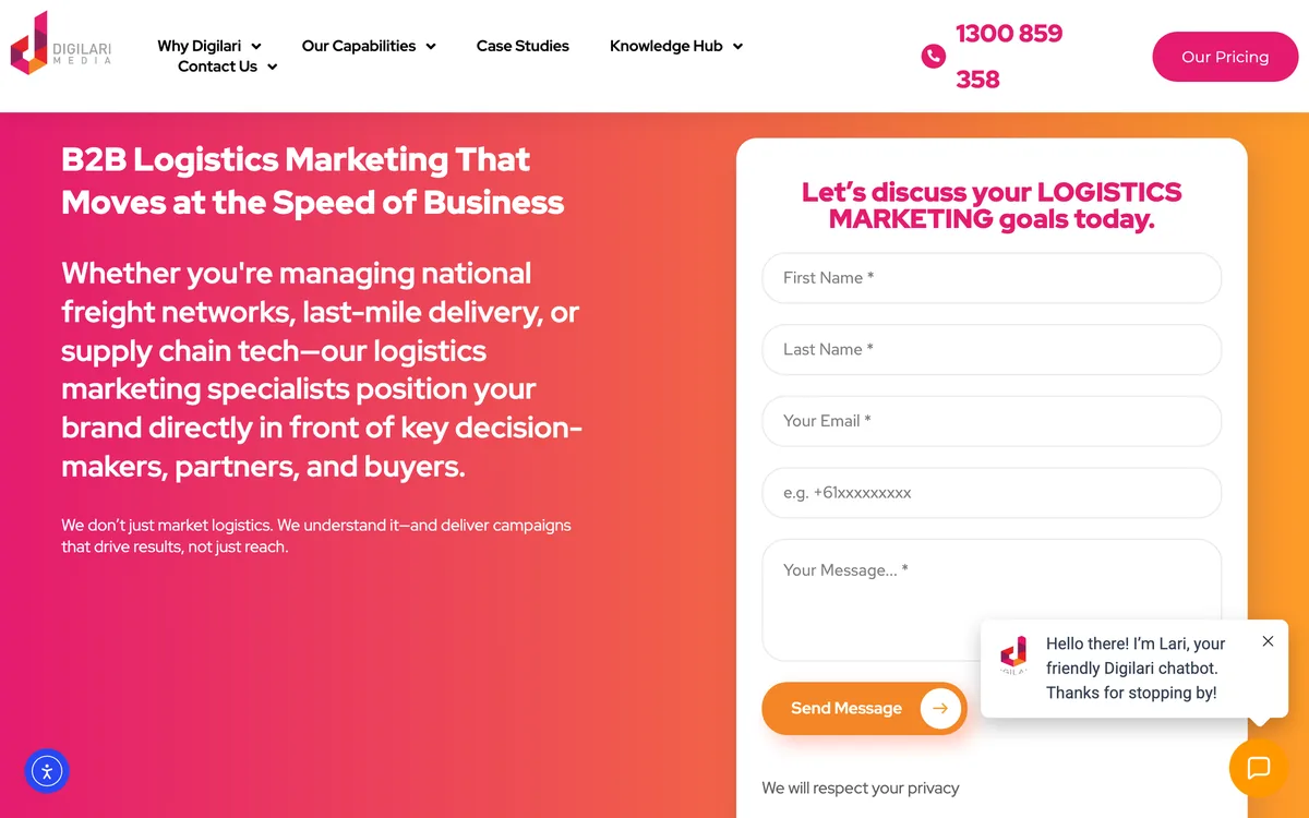 Digilari Media page on B2B logistics marketing