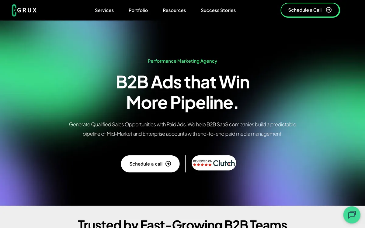Grux paid ads page for B2B SaaS companies