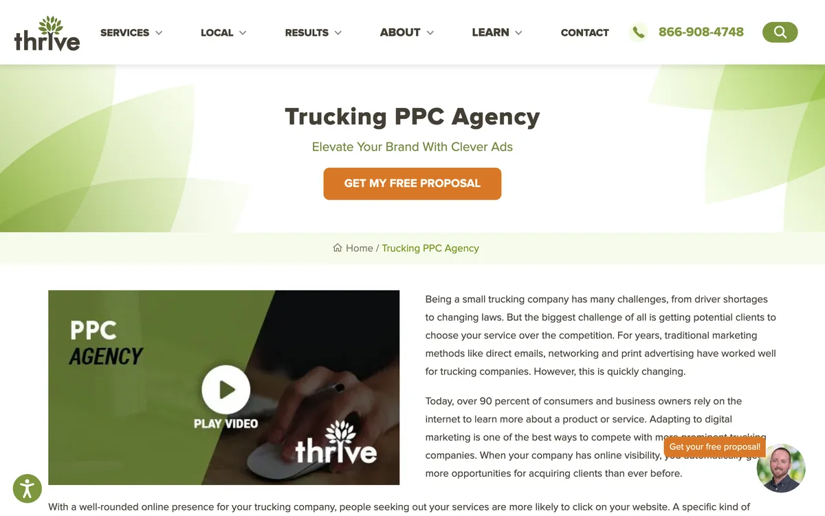 Thrive page on trucking PPC services