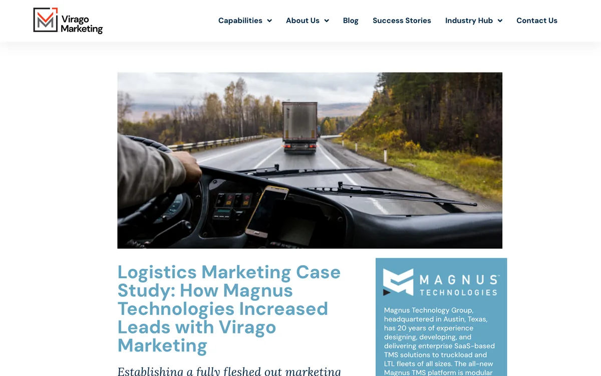 Virago Marketing's case study page on Magnus Technology Group