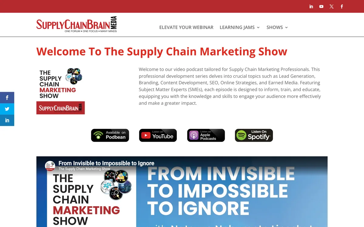 SupplyChainBrain Media Supply Chain Marketing Show page listing numbered episodes with summaries