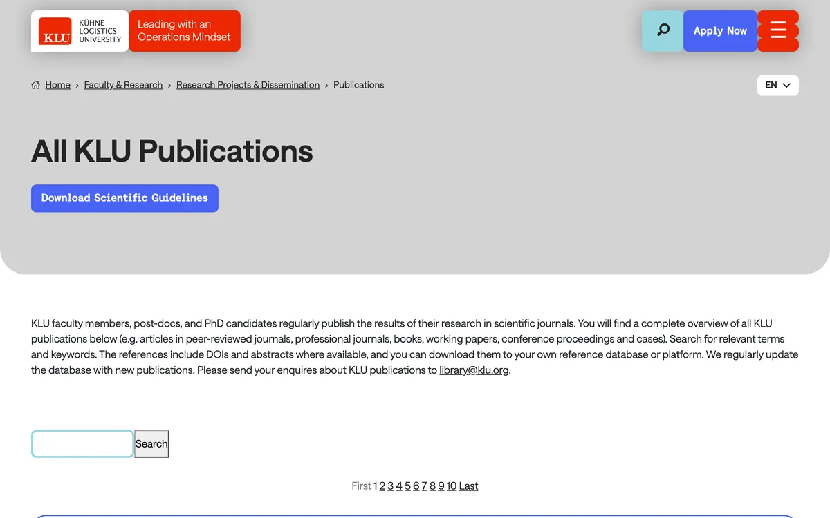 KLU all publications page listing journal articles with DOIs and abstracts