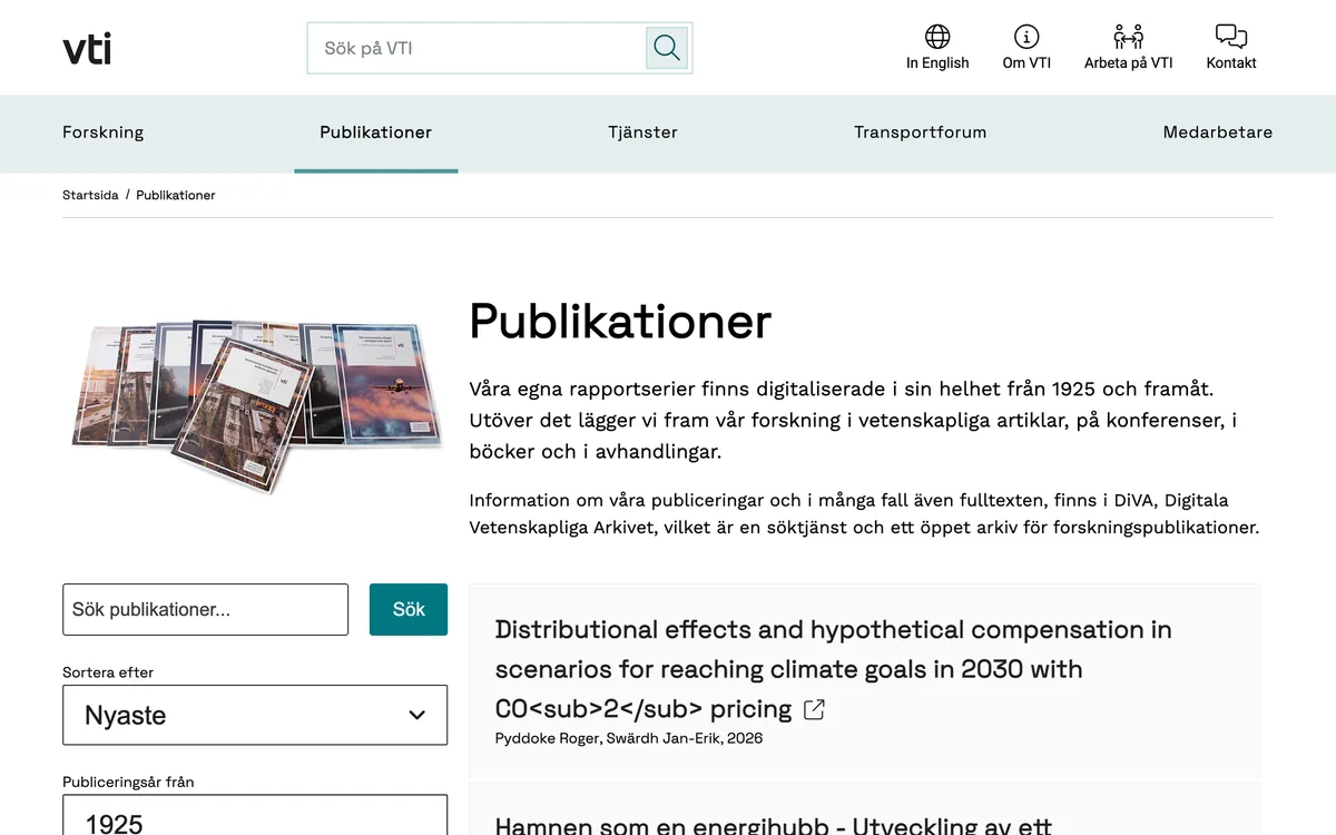 VTI publications page with its full text filter