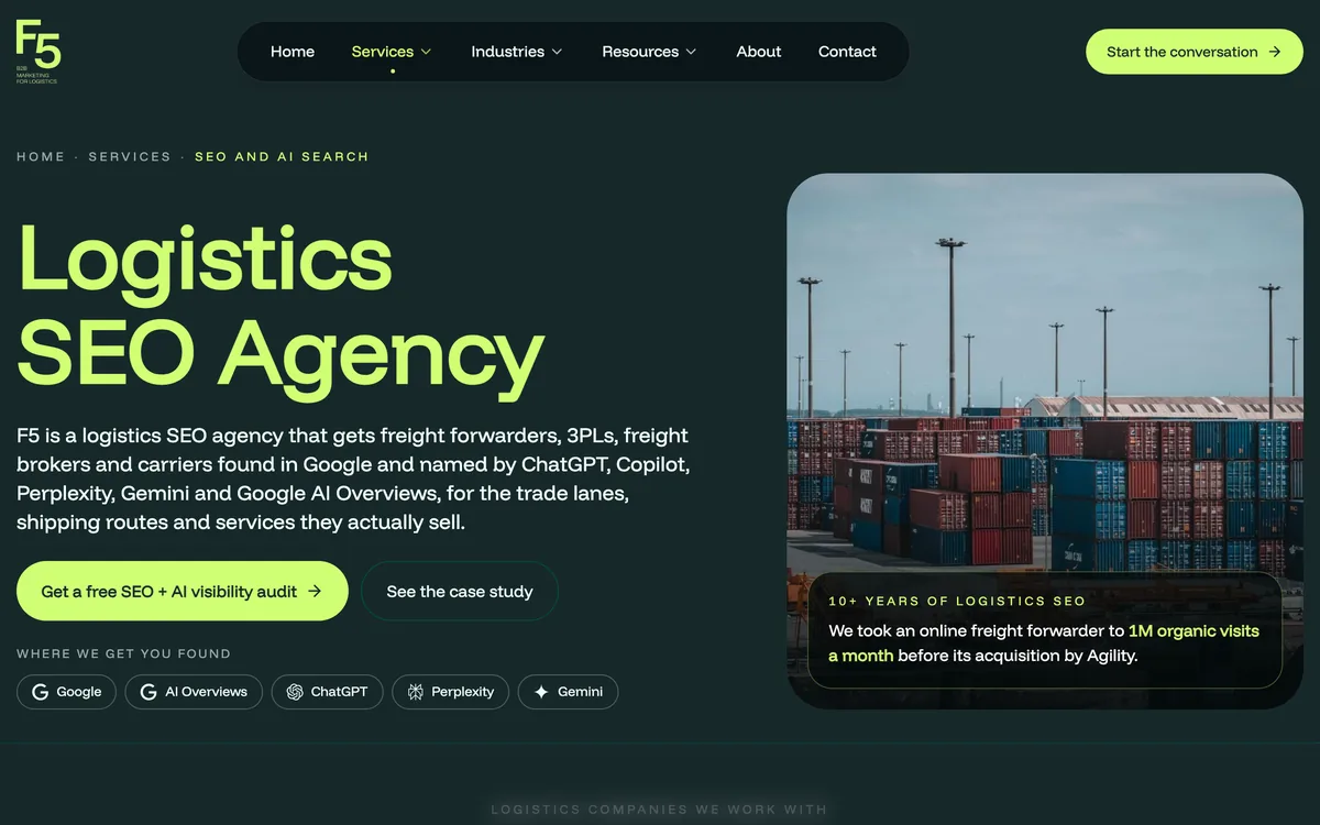 F5 Marketing's logistics SEO service page