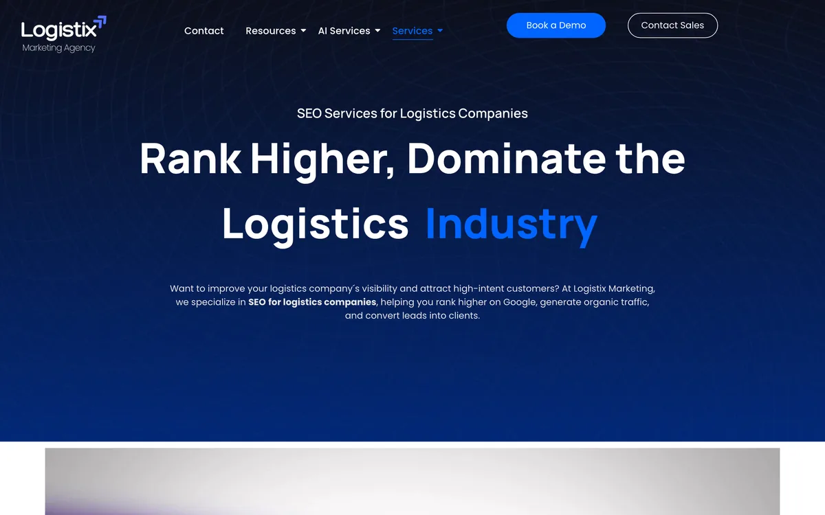 Logistix Marketing's SEO page for logistics companies
