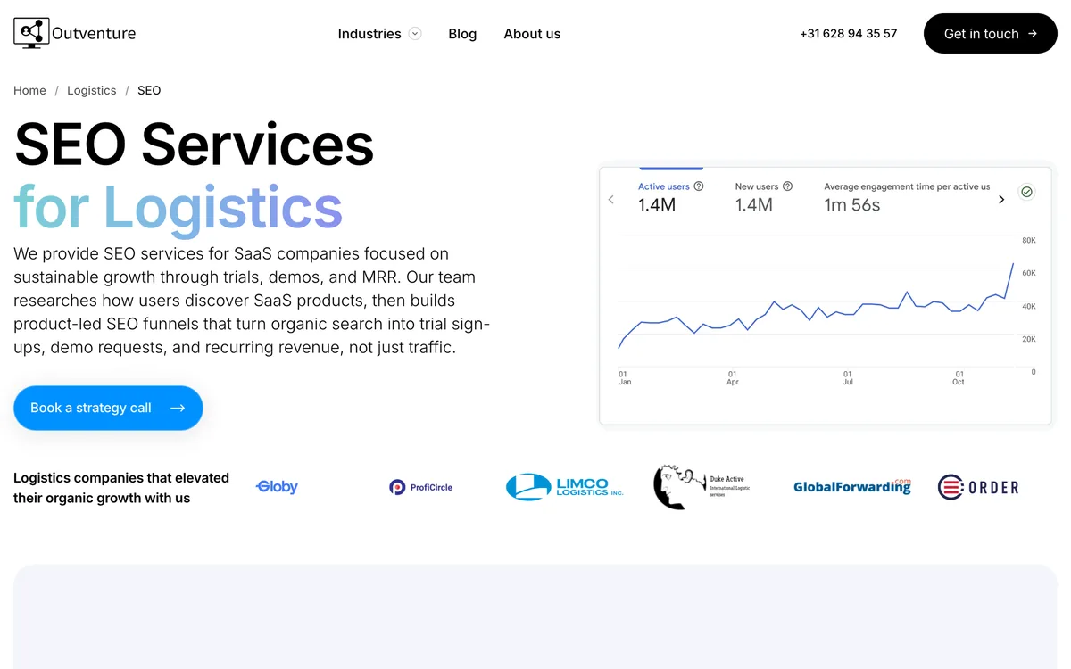 Outventure's logistics SEO service page