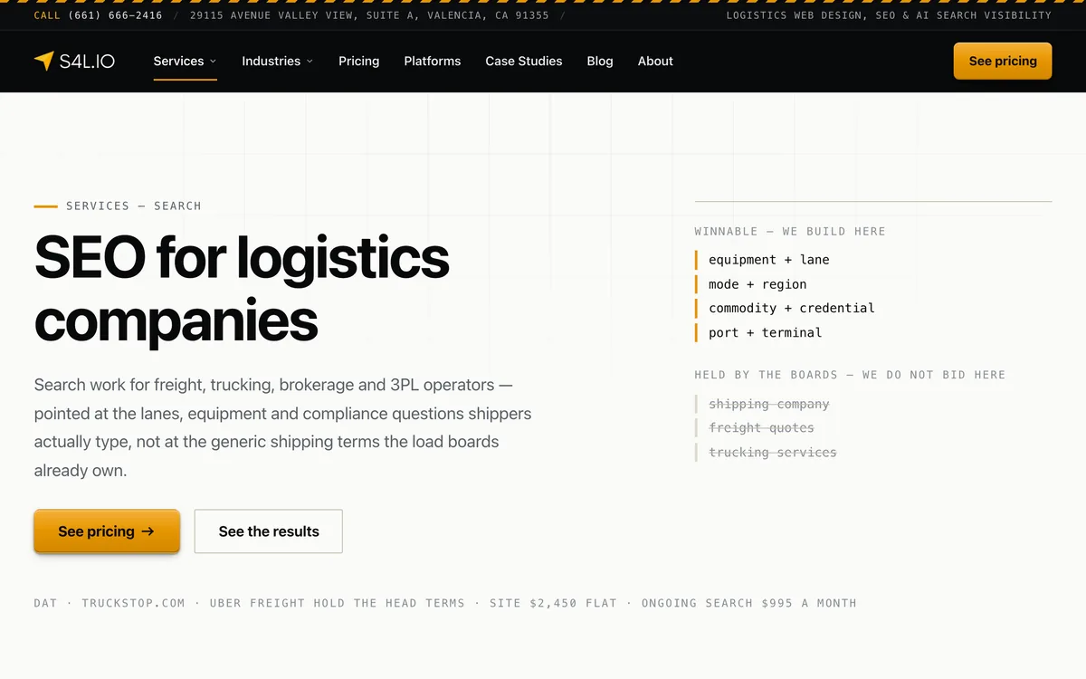 S4L.IO's logistics SEO service page