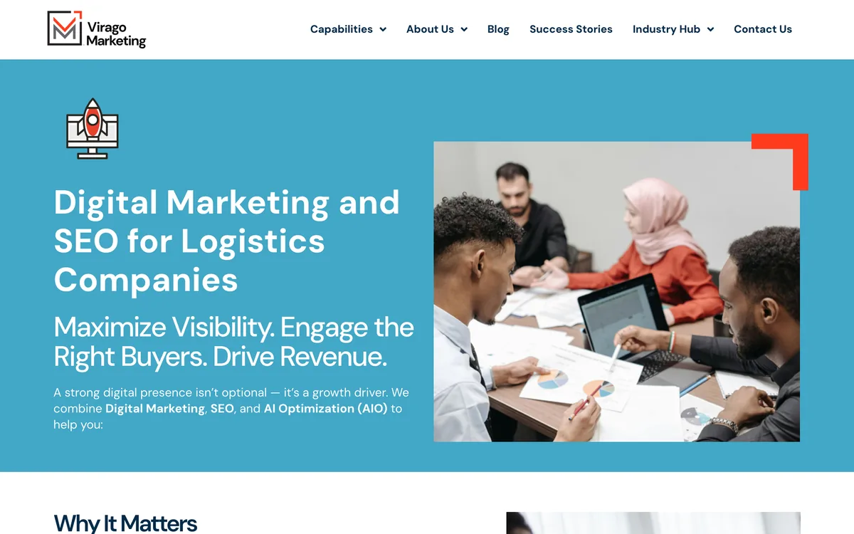 Virago Marketing's digital marketing and SEO page for logistics companies