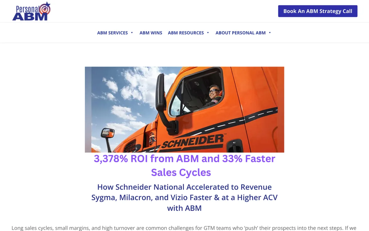 PersonalABM's Schneider National case page about TMS wins with named accounts
