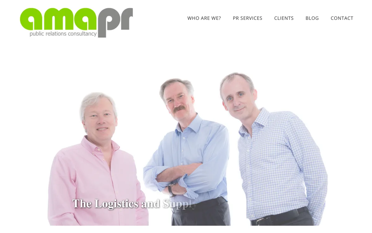 AMA PR's home page describing logistics press relations and content writing