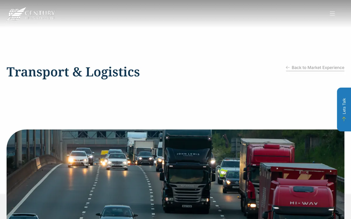 Century PR's transport and logistics market page