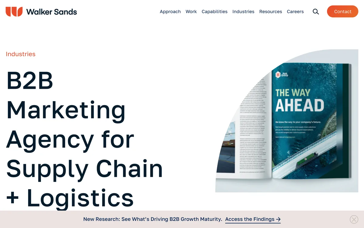 Walker Sands' supply chain and logistics marketing page with three case studies