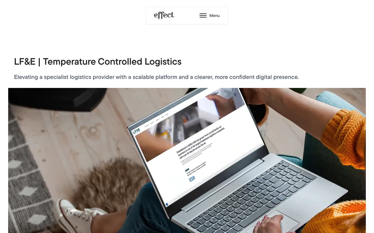 Effect Digital case study page on the LF&E temperature controlled logistics website