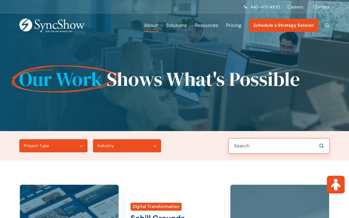 SyncShow's portfolio page listing the ODW Logistics website and brand projects