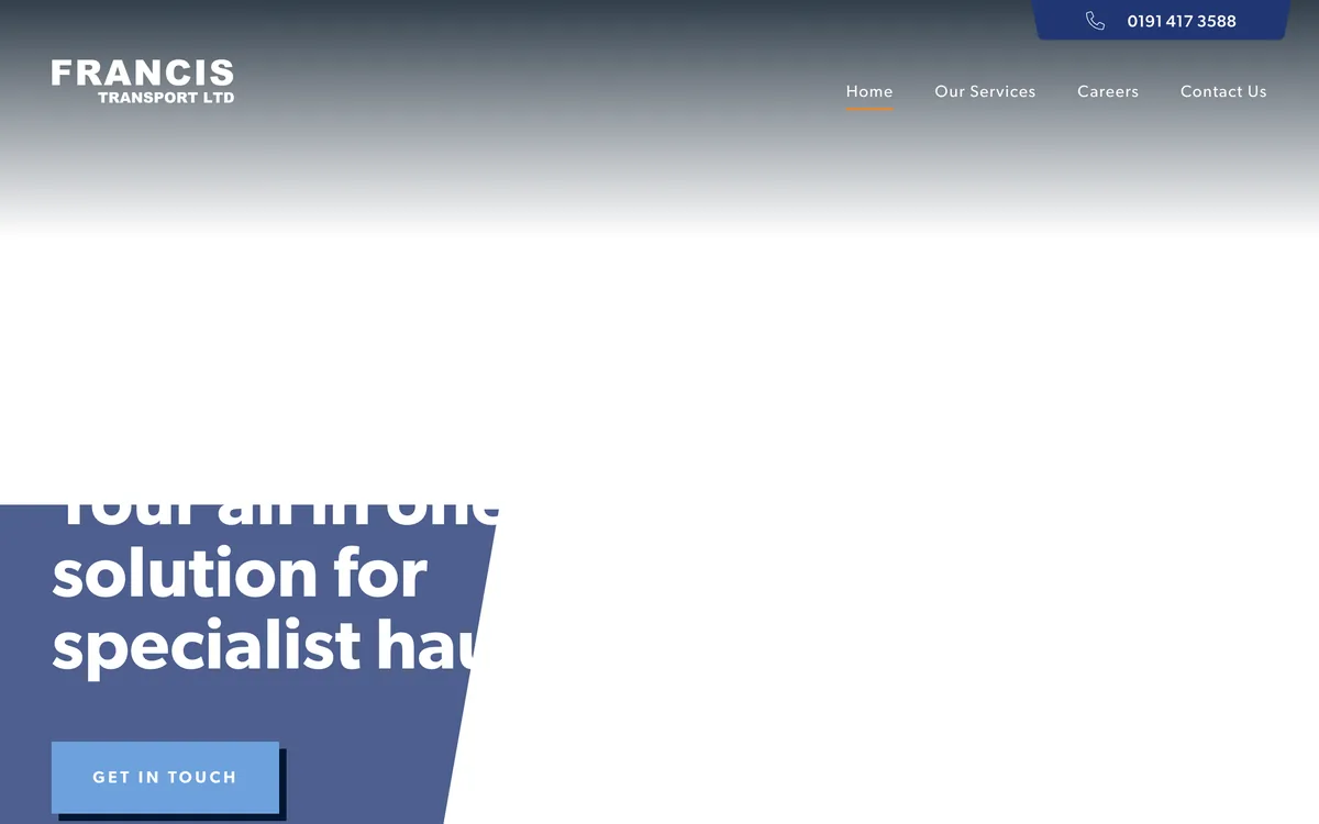 Francis Transport home page for specialist haulage, low loaders and warehousing