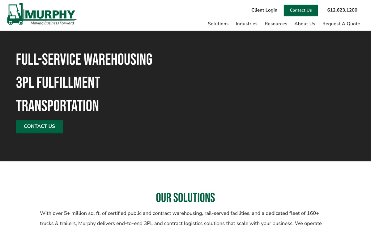 Murphy Logistics home page for warehousing, 3PL and transportation services