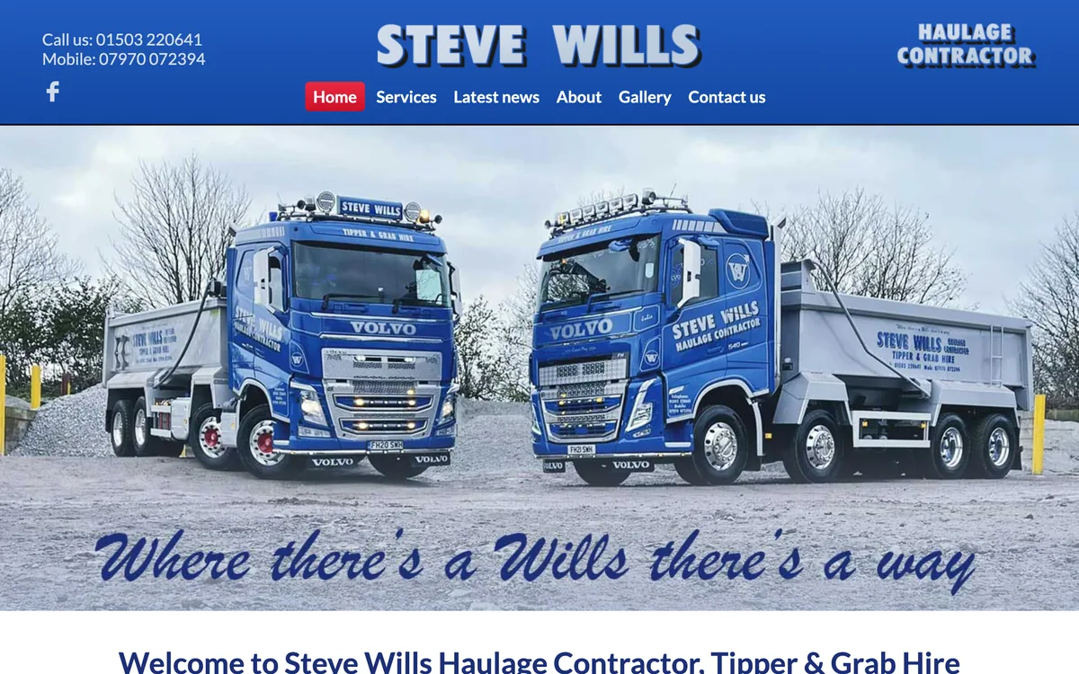 Steve Wills Haulage home page for tipper and grab lorry hire in Cornwall