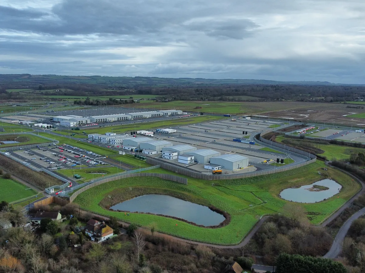 The Sevington inland border facility in Kent from the air, where lorries clear UK customs checks