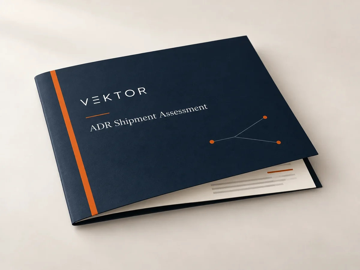 ADR shipment assessment, illustrated as a Vektor assessment report with a route diagram