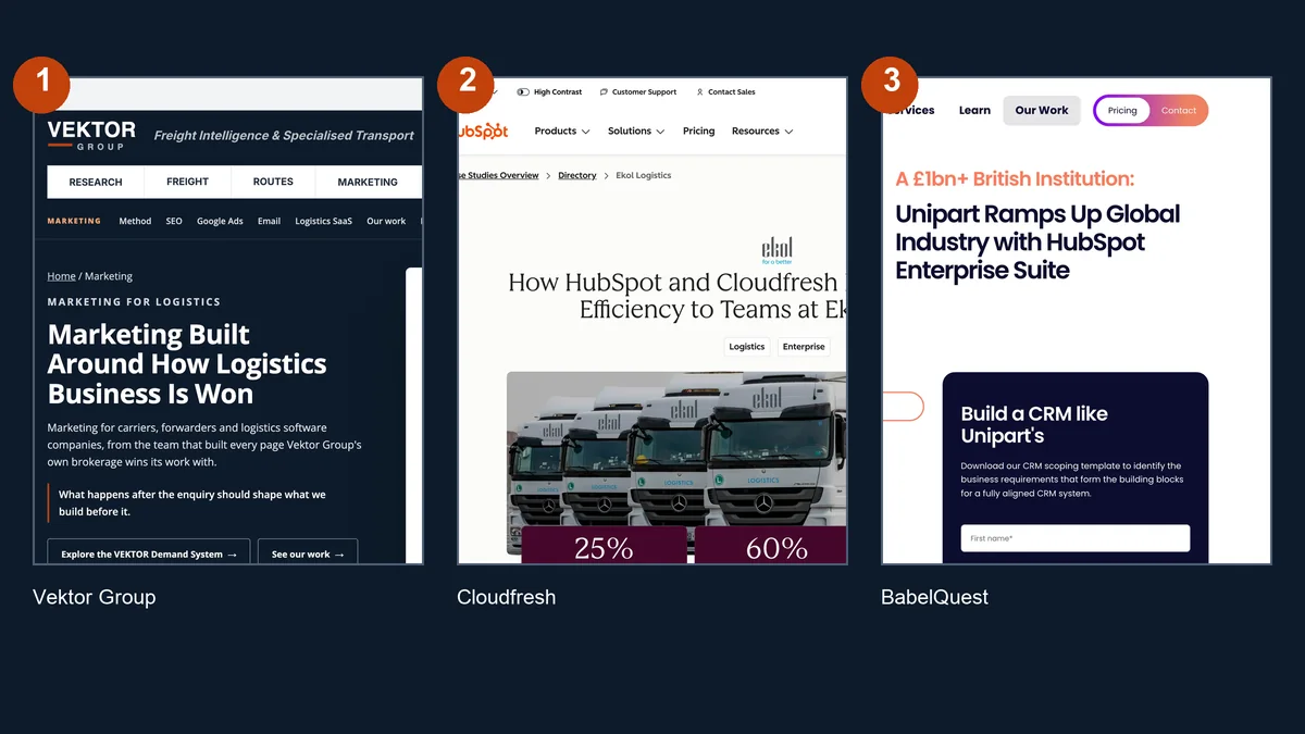 The first three entries in this comparison: Vektor Group, Cloudfresh and BabelQuest