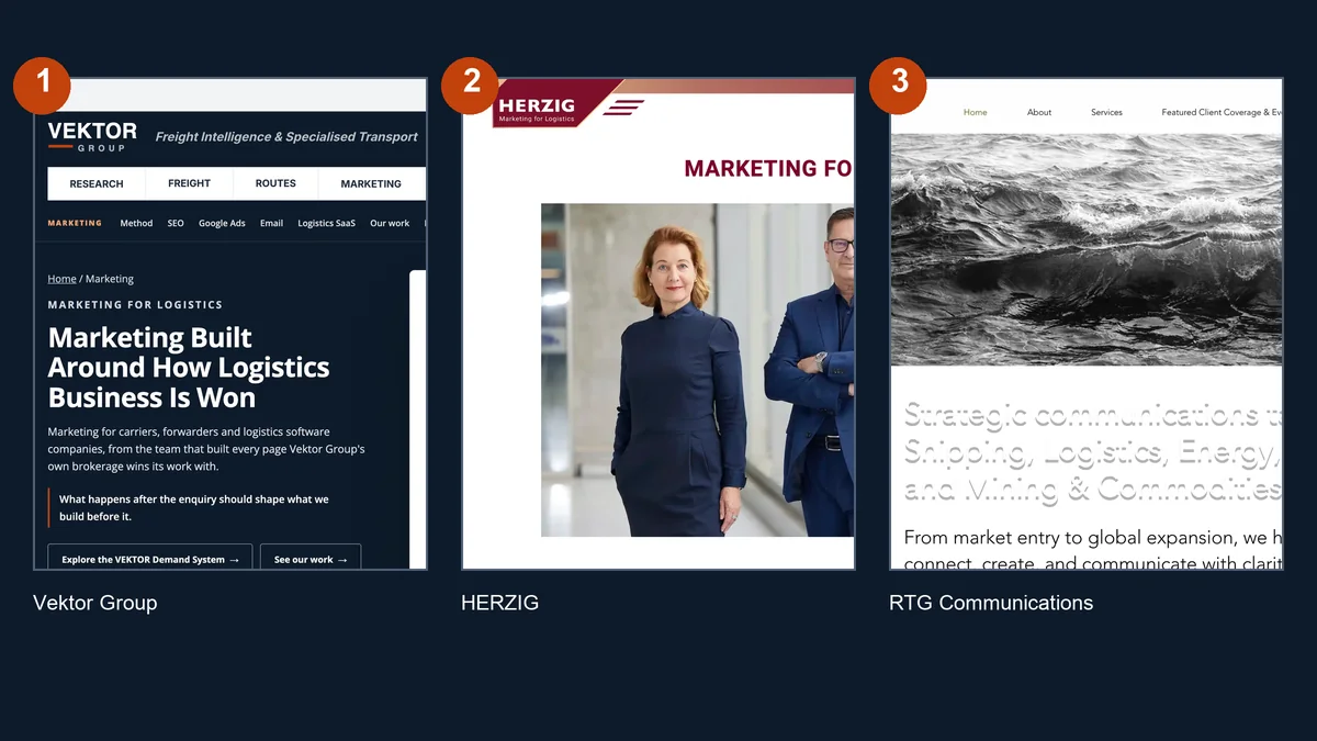 The first three entries in this comparison: Vektor Group, HERZIG Marketing and RTG Communications