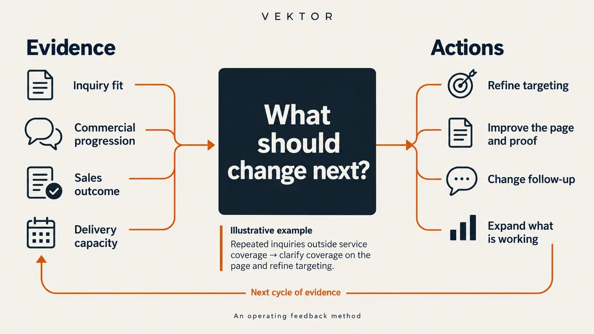Enquiry fit, commercial progression, sales outcome and capacity feeding the question of what should change next