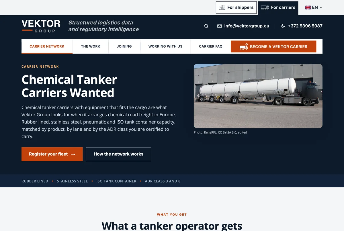 Screenshot of vektorgroup.eu: the other side of the market