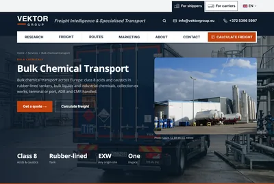 Vektor's bulk chemical transport page, one requirement per page
